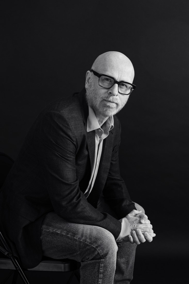 Black and white studio headshot of a bearded man in a linen blazer and glasses, Cape Coral professional headshot photographer
